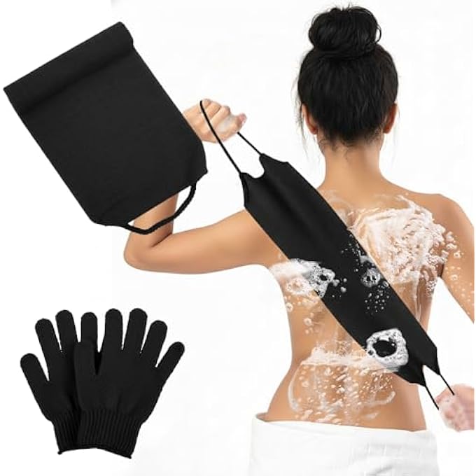 Sibba 3 Pcs Exfoliating Body Scrubber Bath Gloves Set Back Scrubber Shower Towel Double Sided Bath Gloves for Exfoliator, Back Washer for Body Scrub, Remove Dead Skin - Image 1